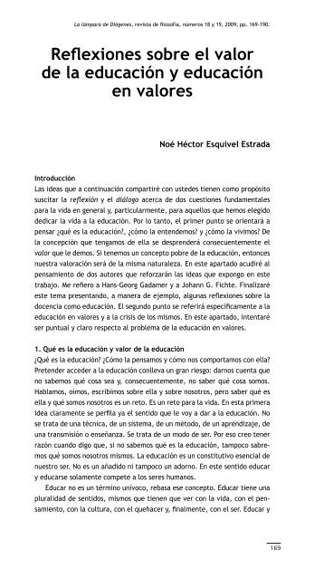 Reflexiones sobre el valor de la educaciÃ³n y educaciÃ³n en valores