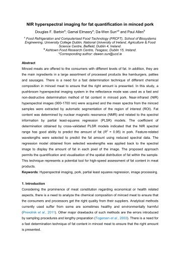 NIR hyperspectral imaging for fat quantification in minced pork - ATB