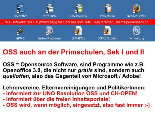 OSS auch an der Primschulen, Sek I und II - Userlearn.ch