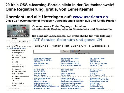 OSS auch an der Primschulen, Sek I und II - Userlearn.ch