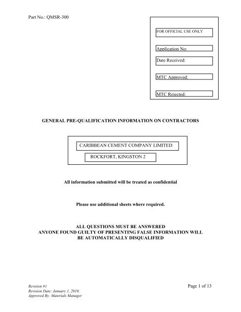Pre-Qualification Forms - Caribbean Cement Company Limited