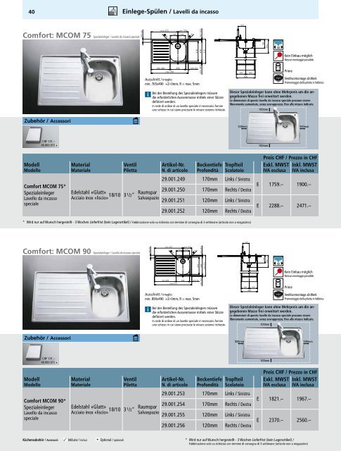 SpÃƒÂ¼len und Becken: Preisliste 2013 - Suter Inox AG