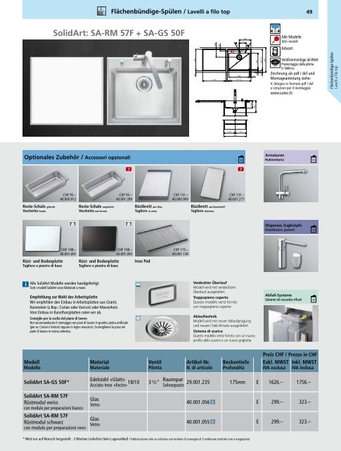 SpÃƒÂ¼len und Becken: Preisliste 2013 - Suter Inox AG