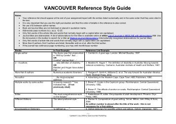 VANCOUVER Reference Style Guide