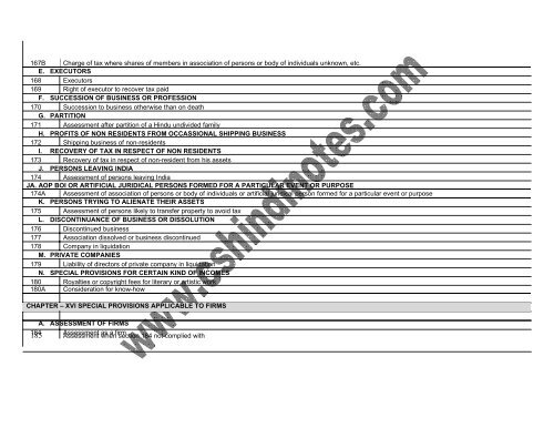 Income tax Act 1961 Section wise index - cs notes