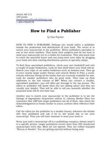Article AB-212 How To Find A Publisher - Para Publishing