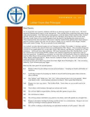 Letter from the Principal - St. Joseph Catholic Faith Community