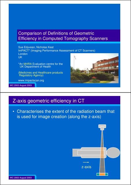 Z-axis geometric efficiency in CT - ImPACT CT Scanner Evaluation ...