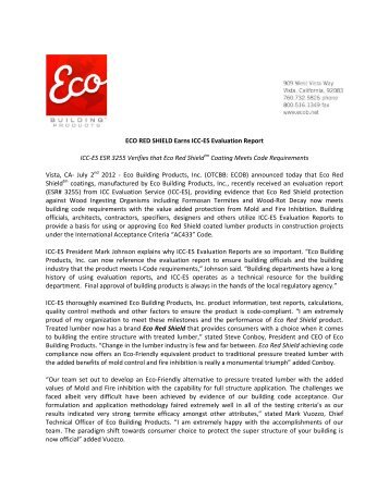 ECO RED SHIELD Earns ICC-ES Evaluation Report ICC-ES ESR ...