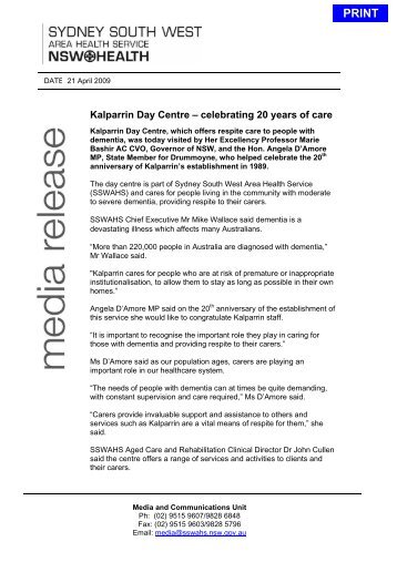 Kalparrin Day Centre Ã¢Â€Â“ celebrating 20 years of care - Sydney South ...