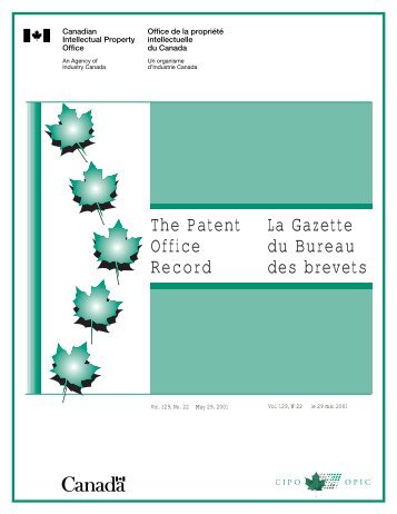 La Gazette du Bureau des brevets The Patent Office Record