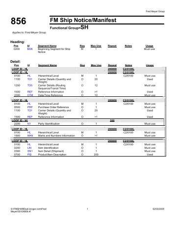 856 FM Ship Notice/Manifest - Kroger EDI