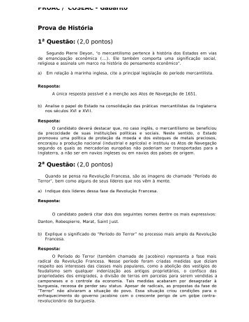 PROAC / COSEAC - Gabarito Prova de HistÃ³ria 1a QuestÃ£o: (2 ... - Uff