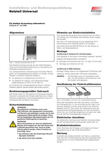 Installations- und Bedienungsanleitung Netzteil Universal - Warema