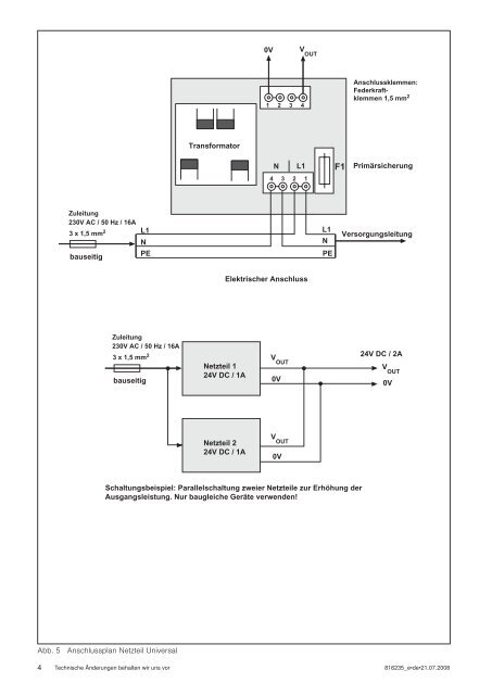 Installations- und Bedienungsanleitung Netzteil Universal - Warema