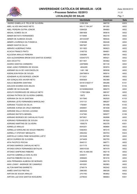 LOCALIZAÃÃO DE SALAS - Universidade CatÃ³lica de BrasÃ­lia
