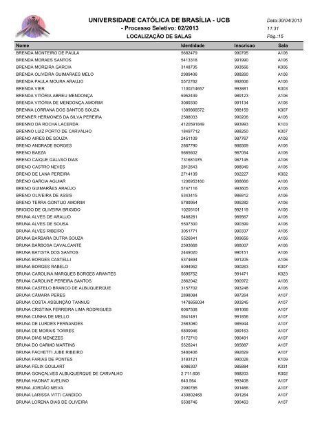 LOCALIZAÃÃO DE SALAS - Universidade CatÃ³lica de BrasÃ­lia