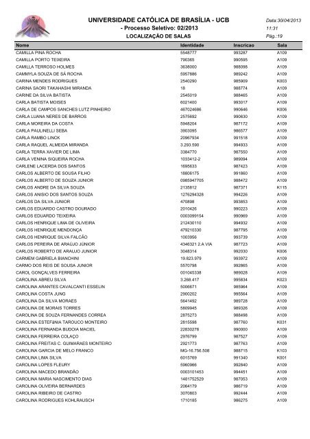 LOCALIZAÃÃO DE SALAS - Universidade CatÃ³lica de BrasÃ­lia