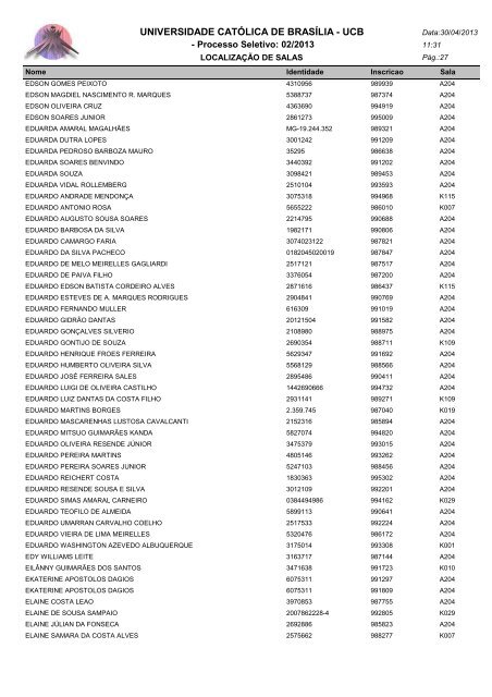 LOCALIZAÃÃO DE SALAS - Universidade CatÃ³lica de BrasÃ­lia