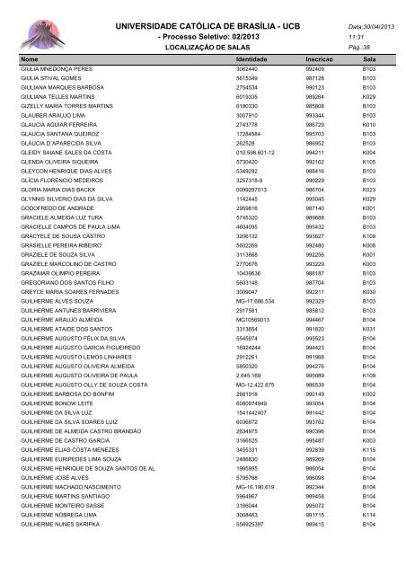 LOCALIZAÃÃO DE SALAS - Universidade CatÃ³lica de BrasÃ­lia