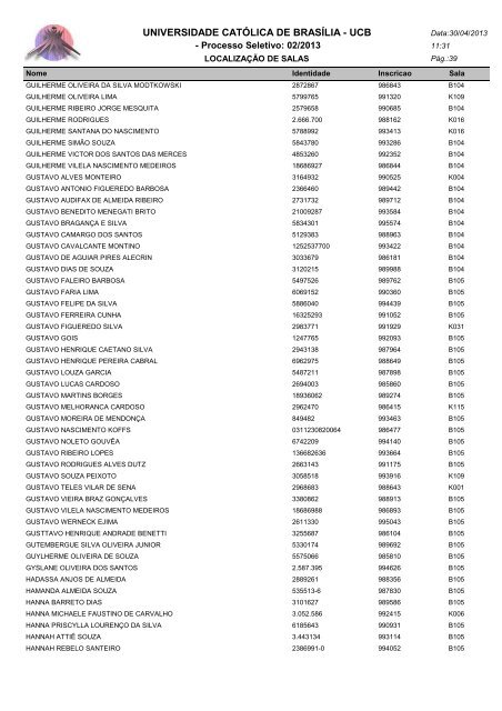 LOCALIZAÃÃO DE SALAS - Universidade CatÃ³lica de BrasÃ­lia