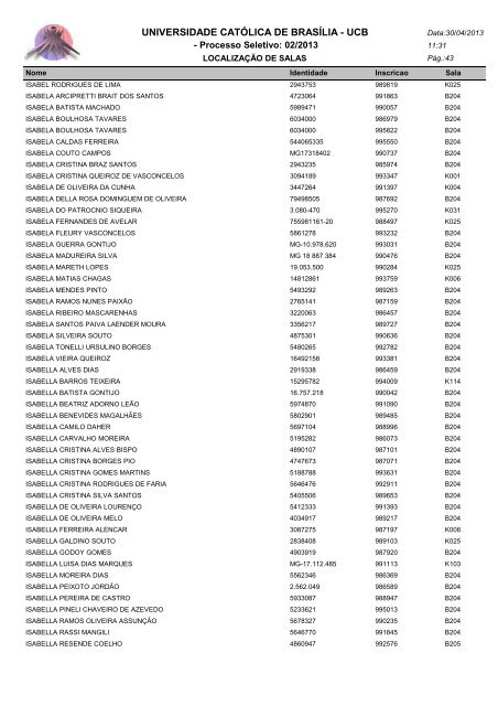 LOCALIZAÃÃO DE SALAS - Universidade CatÃ³lica de BrasÃ­lia