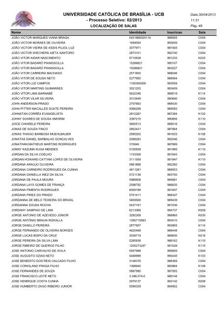 LOCALIZAÃÃO DE SALAS - Universidade CatÃ³lica de BrasÃ­lia