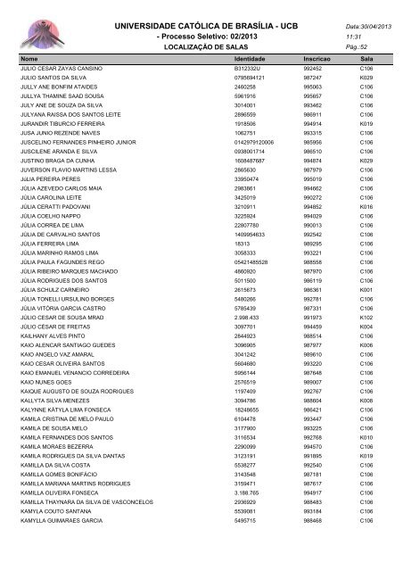 LOCALIZAÃÃO DE SALAS - Universidade CatÃ³lica de BrasÃ­lia