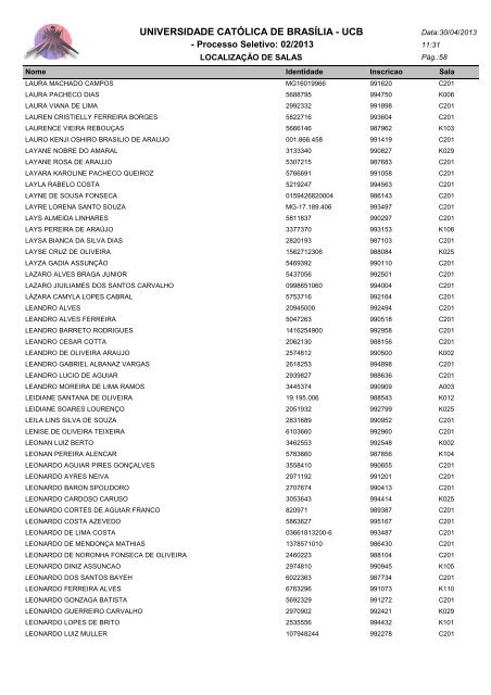 LOCALIZAÃÃO DE SALAS - Universidade CatÃ³lica de BrasÃ­lia