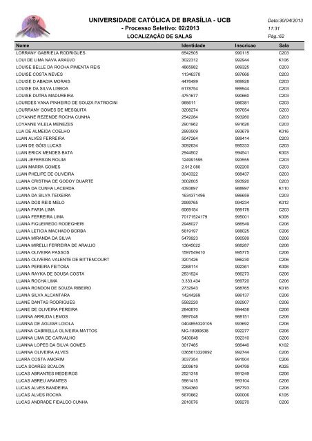 LOCALIZAÃÃO DE SALAS - Universidade CatÃ³lica de BrasÃ­lia