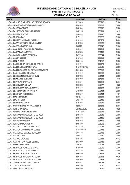 LOCALIZAÃÃO DE SALAS - Universidade CatÃ³lica de BrasÃ­lia