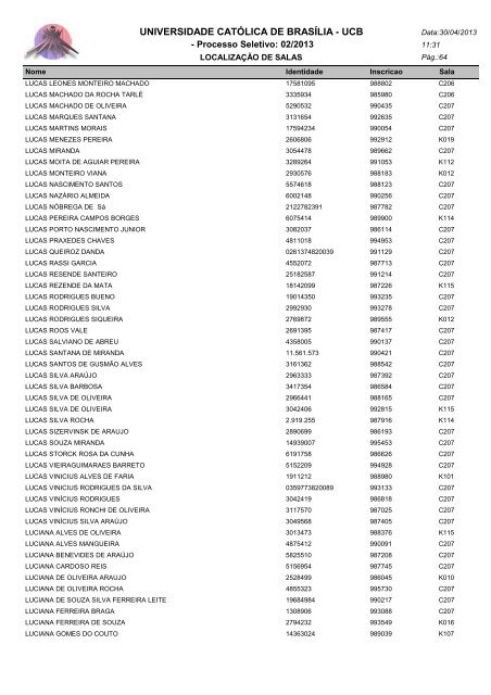 LOCALIZAÃÃO DE SALAS - Universidade CatÃ³lica de BrasÃ­lia