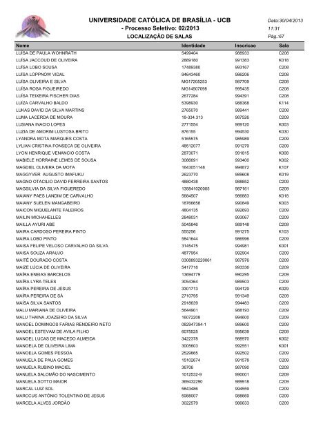 LOCALIZAÃÃO DE SALAS - Universidade CatÃ³lica de BrasÃ­lia