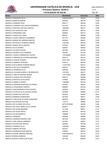 LOCALIZAÃÃO DE SALAS - Universidade CatÃ³lica de BrasÃ­lia