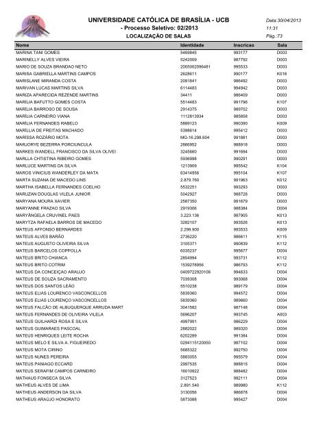 LOCALIZAÃÃO DE SALAS - Universidade CatÃ³lica de BrasÃ­lia