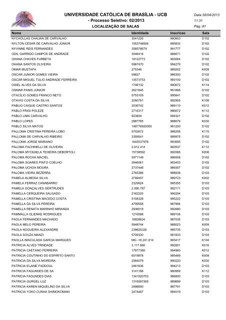 LOCALIZAÃÃO DE SALAS - Universidade CatÃ³lica de BrasÃ­lia