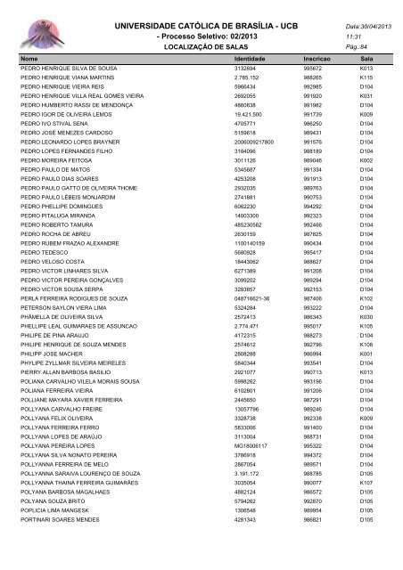 LOCALIZAÃÃO DE SALAS - Universidade CatÃ³lica de BrasÃ­lia