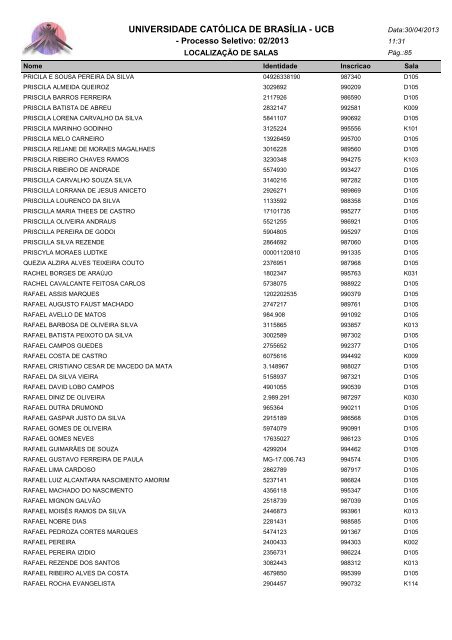 LOCALIZAÃÃO DE SALAS - Universidade CatÃ³lica de BrasÃ­lia