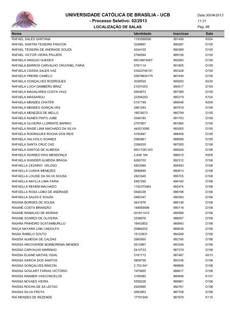 LOCALIZAÃÃO DE SALAS - Universidade CatÃ³lica de BrasÃ­lia