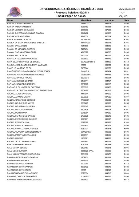 LOCALIZAÃÃO DE SALAS - Universidade CatÃ³lica de BrasÃ­lia