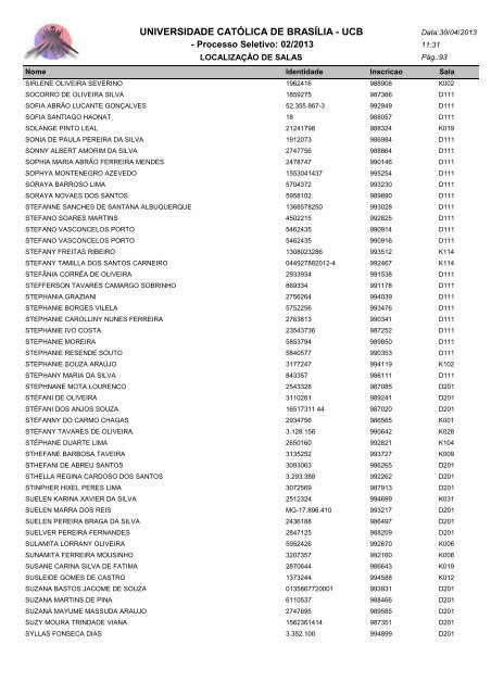 LOCALIZAÃÃO DE SALAS - Universidade CatÃ³lica de BrasÃ­lia