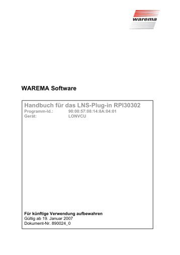 WAREMA Software Handbuch für das LNS-Plug-in RPI30302