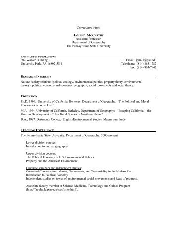 Curriculum Vitae Assistant Professor Department of Geography The ...