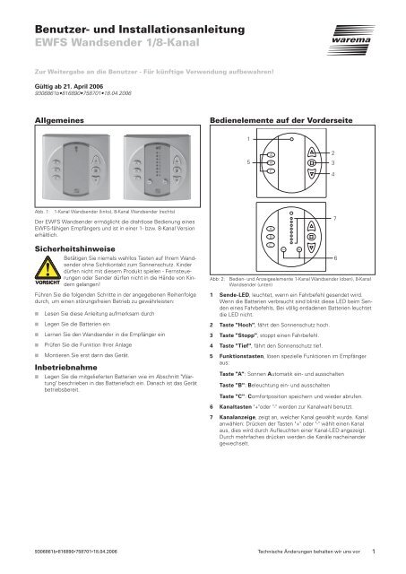 Benutzer- und Installationsanleitung EWFS Wandsender ... - Warema
