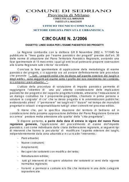 valutazione di impatto ambientale - Comune di Sedriano