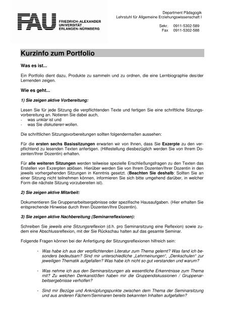 Kurzinfo zum Portfolio - Lehrstuhl fÃ¼r Allgemeine ...