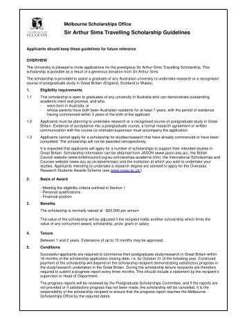 Sir Arthur Sims Travelling Scholarship Guidelines - Student Services ...