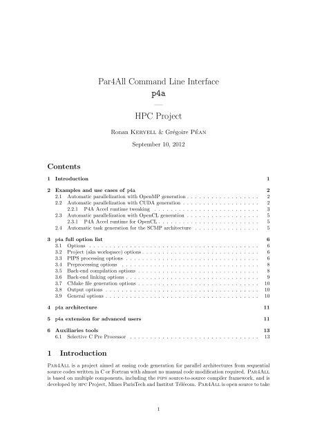 Par4All Command Line Interface p4a — HPC Project