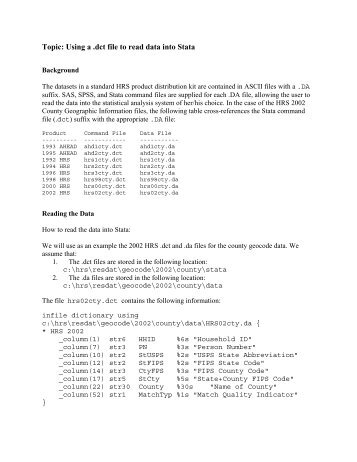 Topic: Using a .dct file to read data into Stata