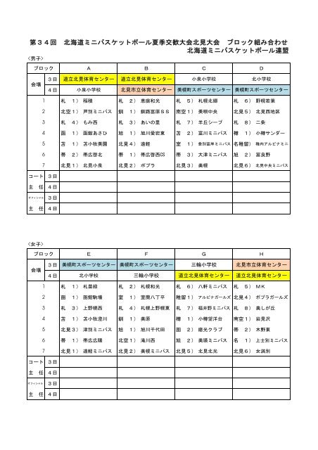 全道大会組み合わせです 全道大会組み合わせです